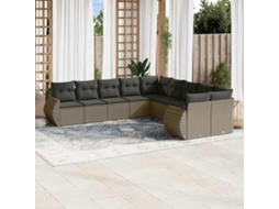 Vidaxl 10 Pcs Conj. Sofás Jardim Com Almofadões Vime Pe Cinzento-claro