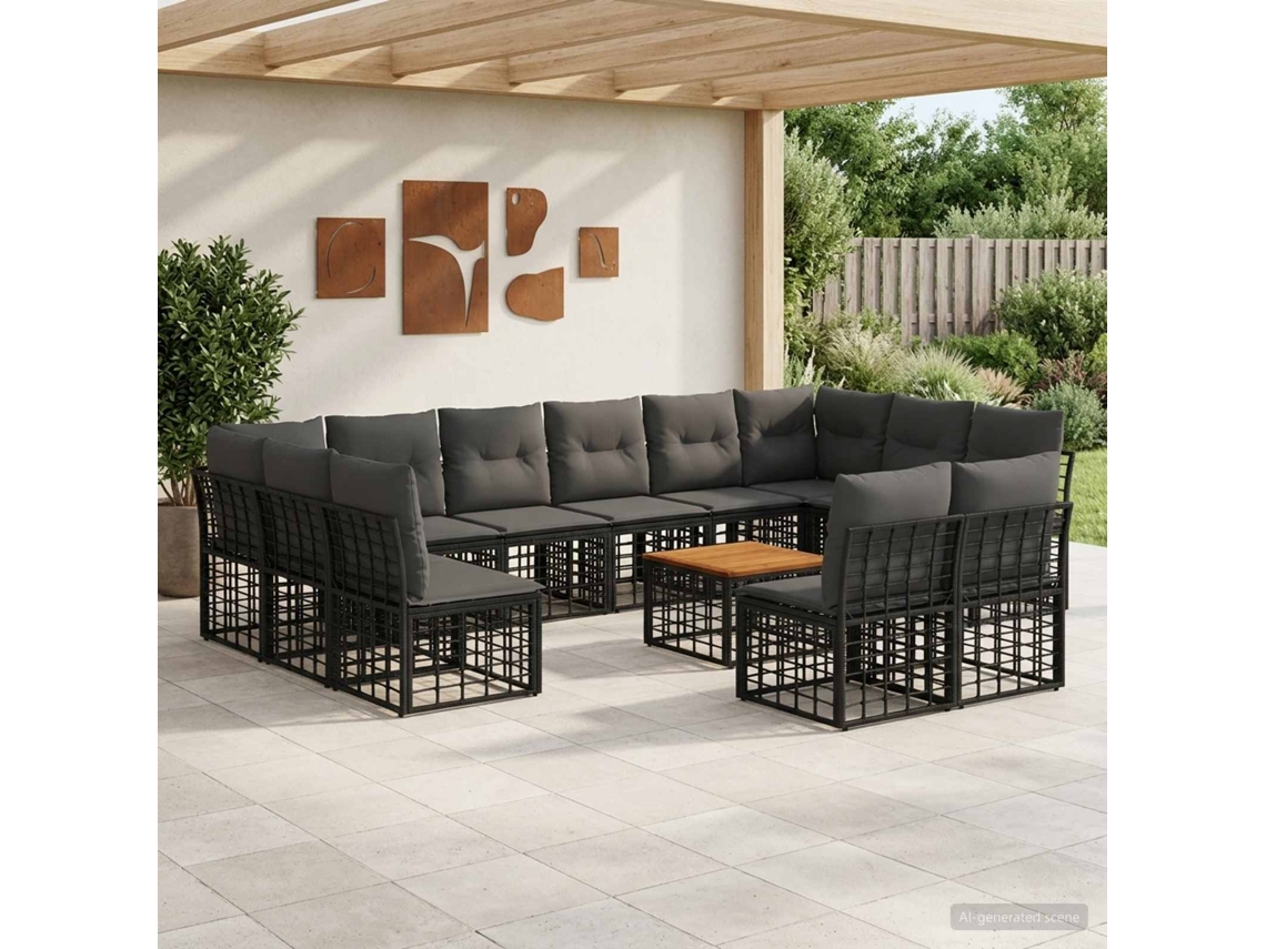 Vidaxl Conjunto De Sofás Para Exterior 13 Unid. Preto E Cinza Escuro