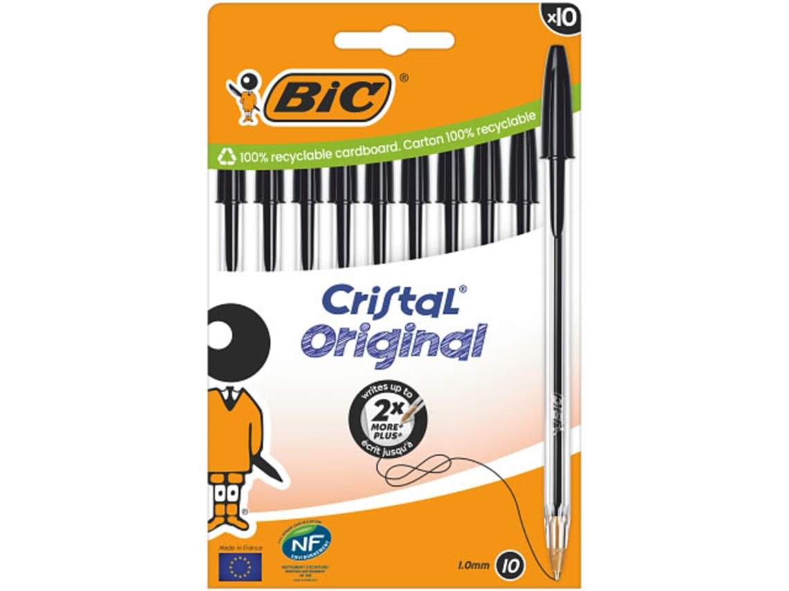 Esferográfica BIC Cristal Medium, Ponta Média, Corpo Transparente, Tinta Preta, Pack 10 Unidades