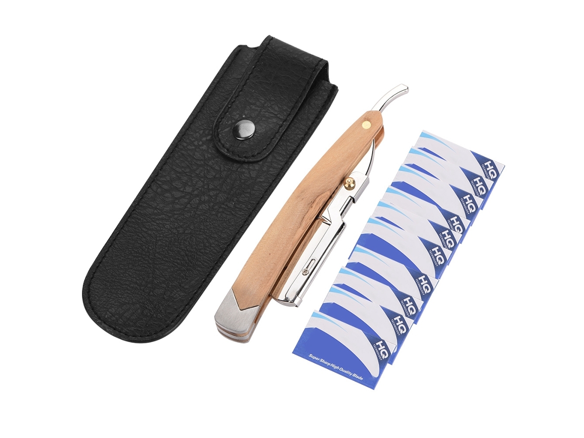 Navaja De Afeitar Plegable Con Mango De Madera Retro 10 Lâminas Para Hombre Herramienta De Cuidado Facial