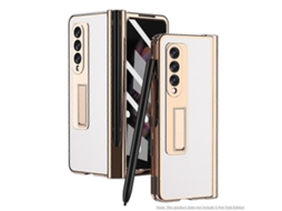 Capa Para Samsung Galaxy Z Fold3 5g Com Dobradiça Eletroplaqueada, Compartimento Para Caneta E Acabamento Em Lichia.