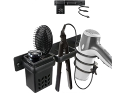 Parede do Rack Secador de Cabelo Montado Preto, Organizador Ferramentas para Se Cador Qua GOKOCO