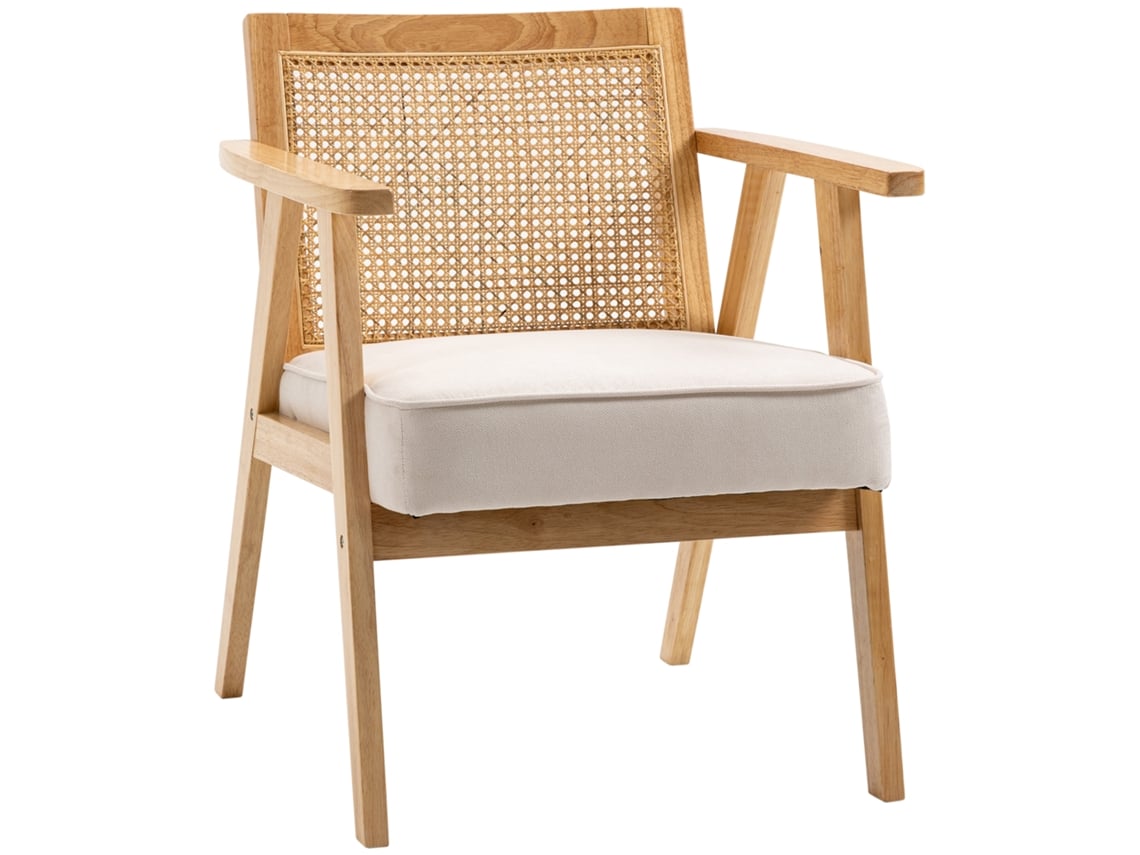 Cadeira Poliéster e Madeira de Borracha Cor Madeira e Bege 63x69x78 cm Homcom