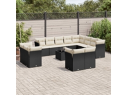 Conjunto de 13 Sofás de Jardim com Almofadas Vime Pe Preto Dkd Home Decor