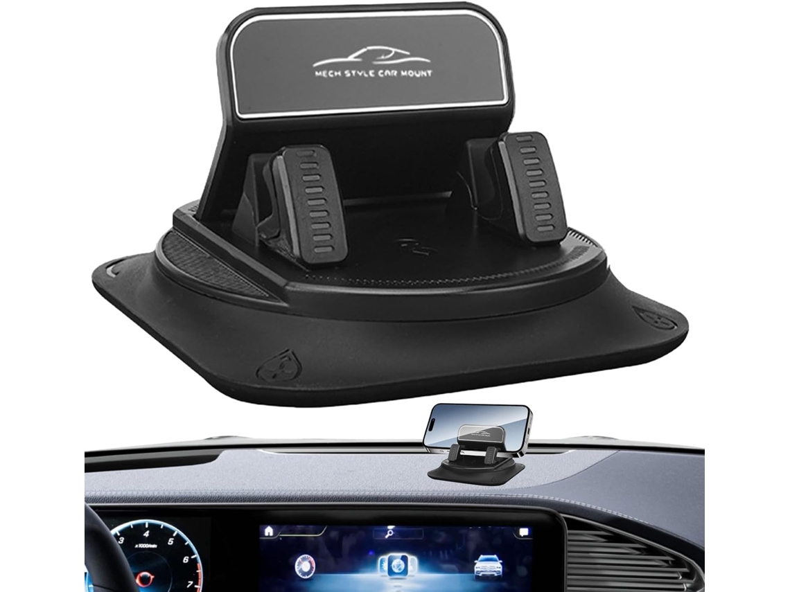 Suporte giratório adesivo para celular no painel do carro.