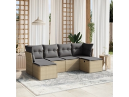 Vidaxl 6 Pcs Conj. Sofás Jardim C/ Almofadões Vime Pe Bege Misturado