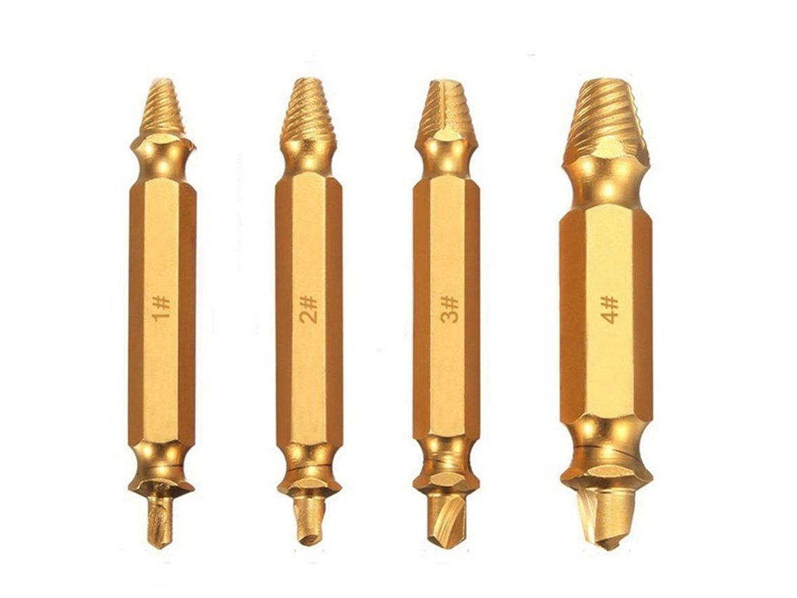 Kit De 4 Extratores De Parafusos De Cabeça Dual Para Remover Parafusos Quebrados Ou Danificados Com Brocas De Furadeira