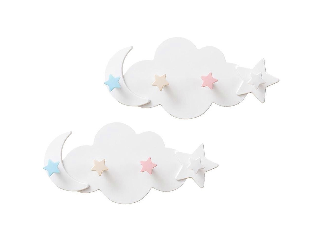 2 Ganchos Adesivos De Parede Em Formato De Nuvem, Lua E Estrela (brancos)