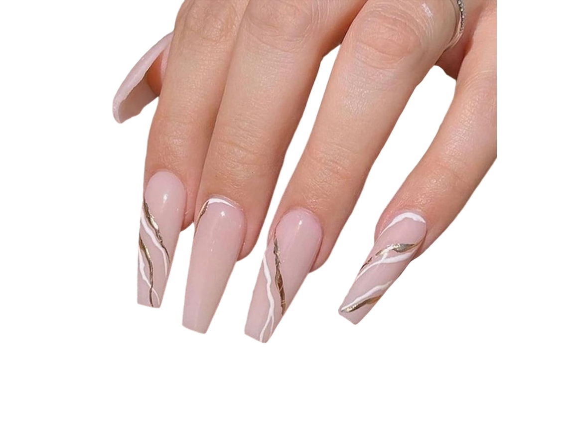 Unhas Postiças Extra Longas Com Brilho Acrylic, Modelo Coffin, 24 Peças Para Mulheres E Meninas