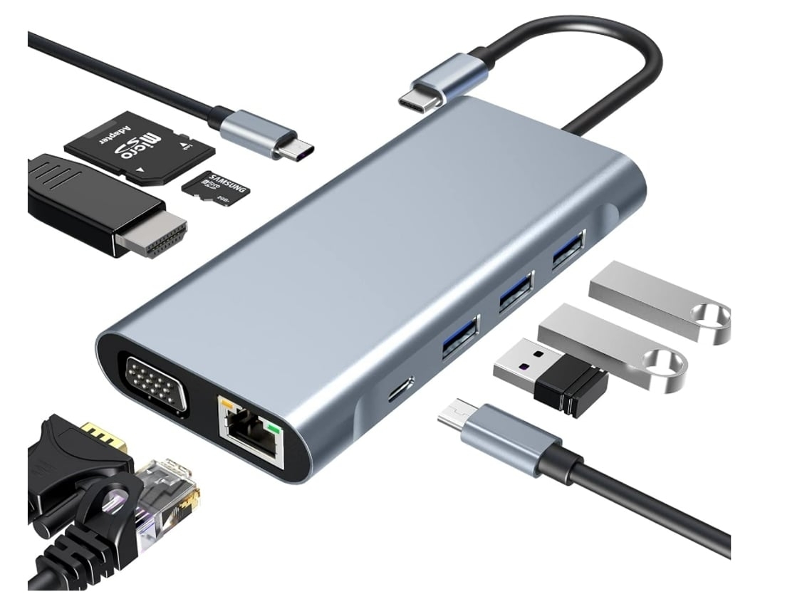 Adaptador Usb C 10 Em 1 Estação De Acoplamento Com 4k-hdmi Vga Usb 3.0 Porta Usb C Pd De 100 W Ethernet Rj45 Leitor*