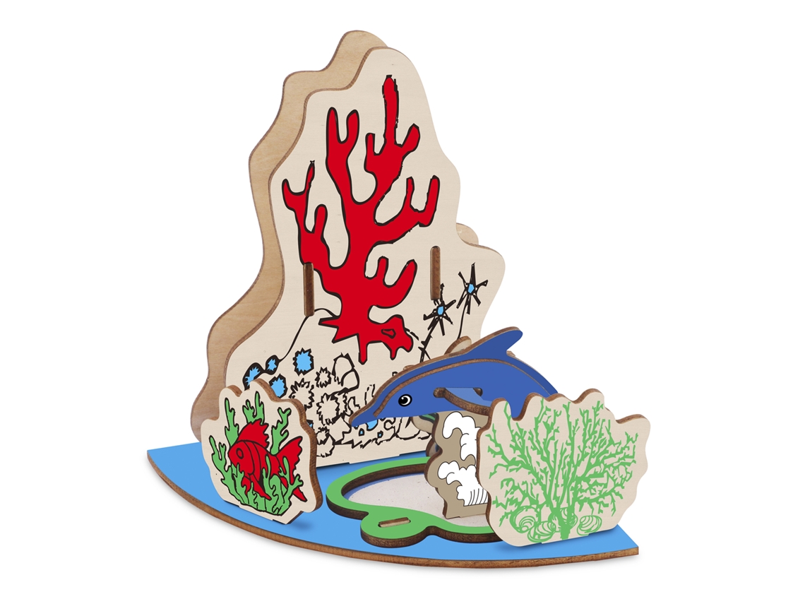 Quebra-cabeça 3d De Madeira - Ocean Park - Golfinho. 115*115*138 Mm. 22 Peças. 12x12x14 Cm.