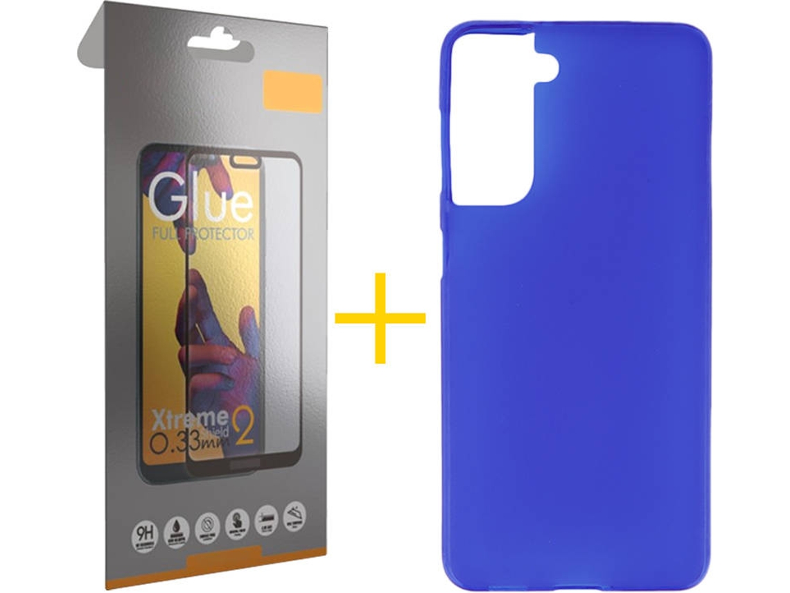 Capa e Película de Vidro Full Samsung S21 SKYHE Silicone Liso Azul