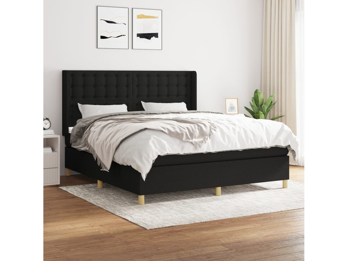 Cama Com Molas/colchão 180x200 Cm Tecido Preto