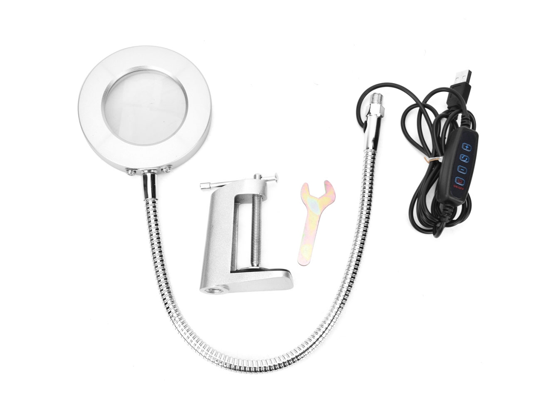 Estación De Trabajo De Reparación Ajustable Con Lupa Y Luz Para Soldadura Electrónica Y Reparación De Móviles Blanca