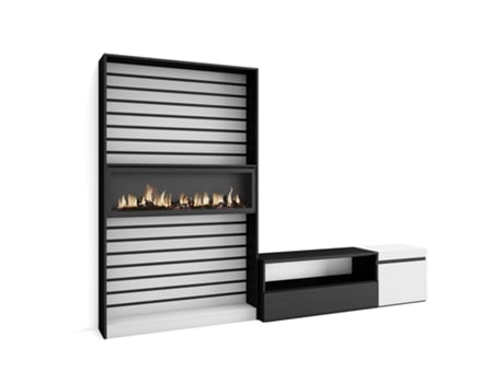 Conjunto de Móveis Tv 260X186X35cm para Televisores Até 65 Lareira Eléctrica Branco e Preto SKRAUT HOME