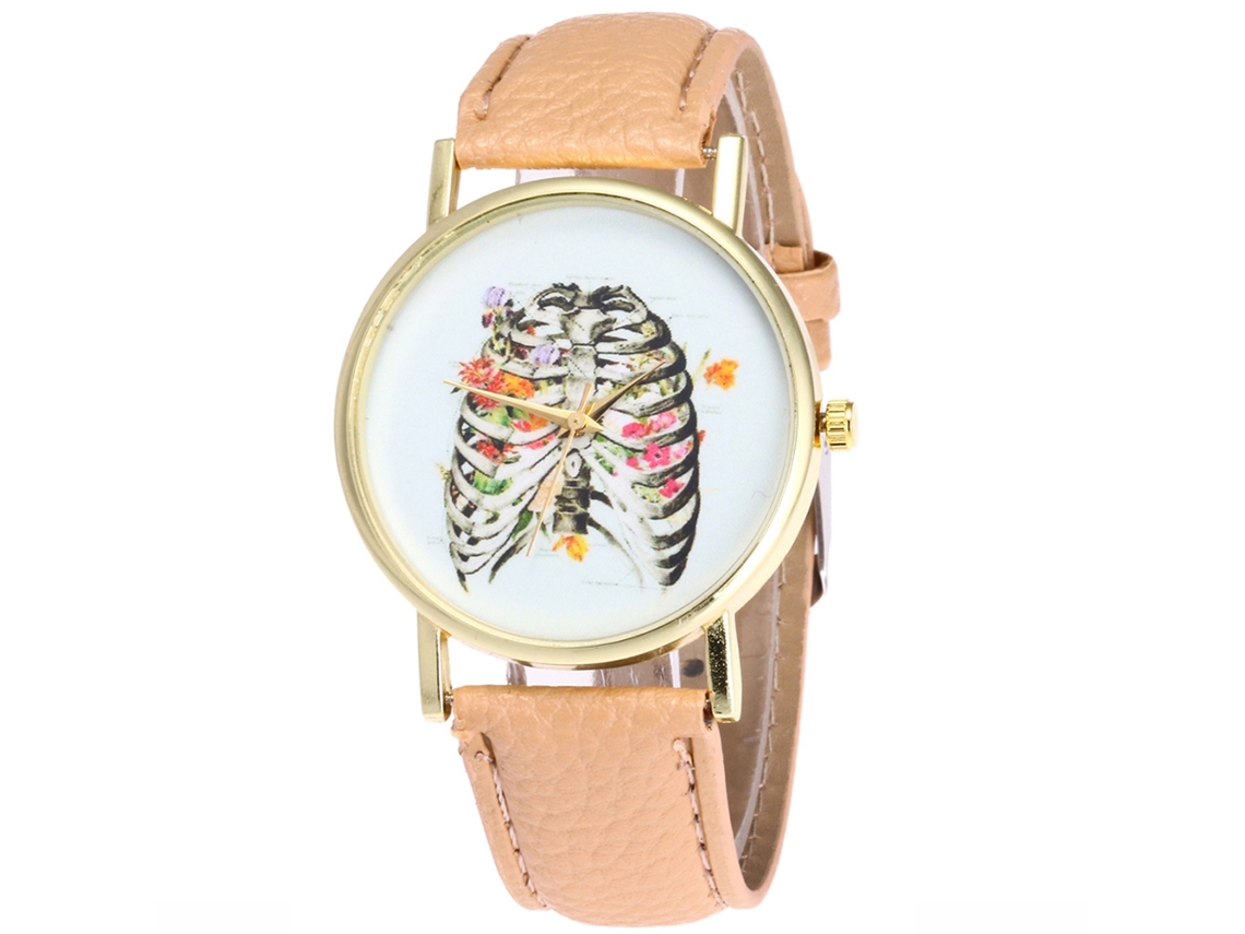 Relógio de Pulso Feminino Simples Casual de Quartzo com Pulseira de Couro Pu (creme)