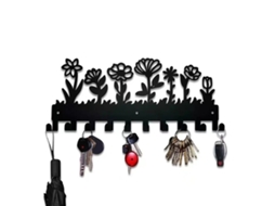 Porta-chaves Decorativo De Metal Preto Com 8 Ganchos