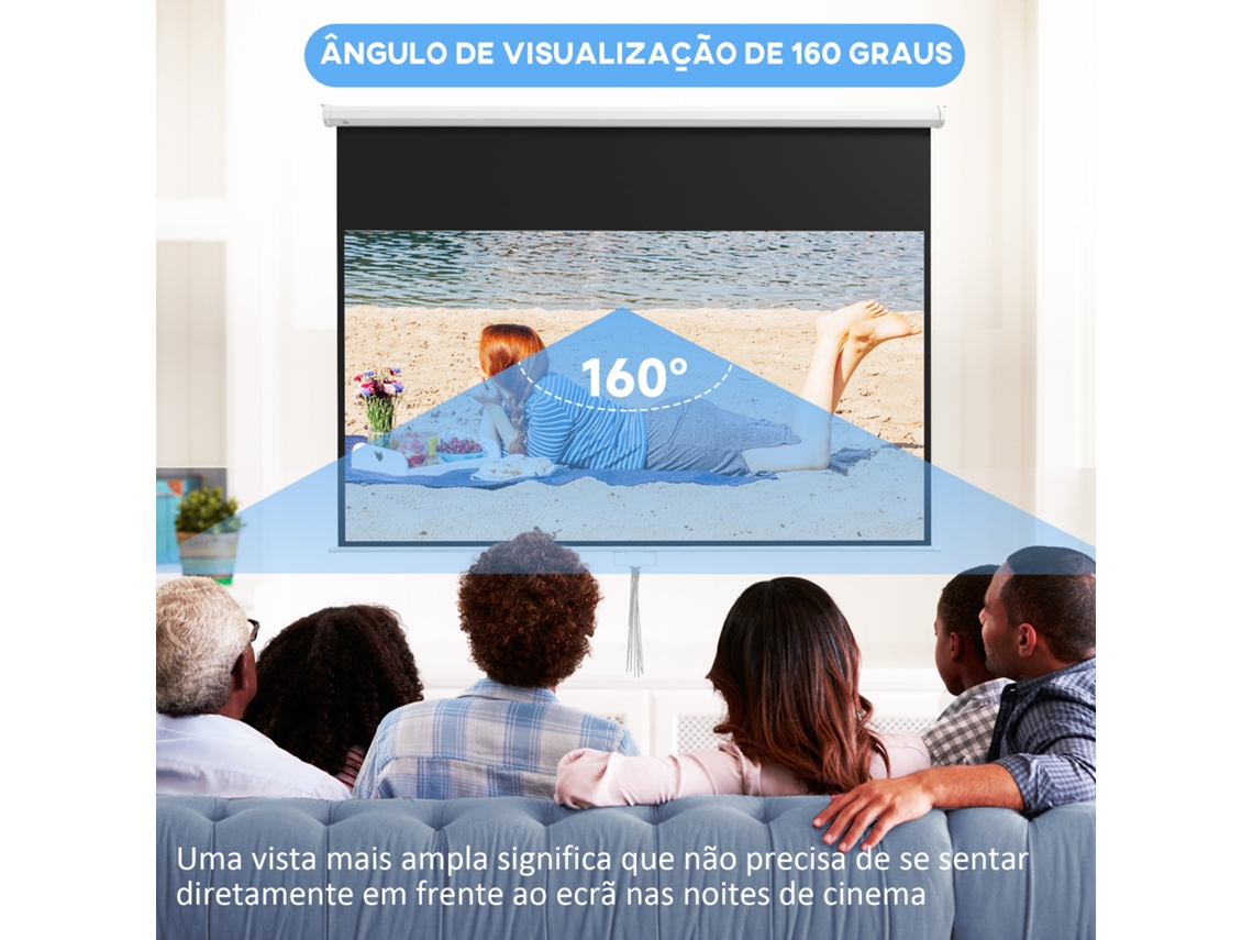 HOMCOM Tela de Projeção Manual 100 Polegadas Tela de Projeção Portátil ...