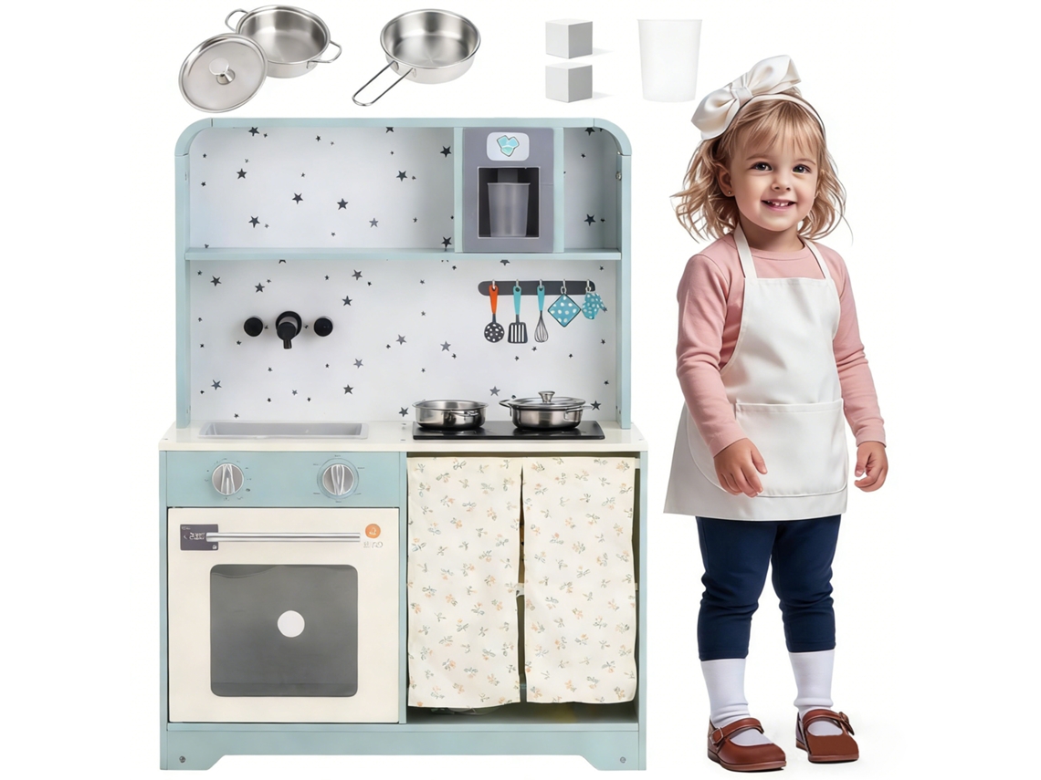 Cozinha Infantil Máquina Gelo Micro ondas Acessórios Surpresa 3 Anos Azul 29x60x81cm VELTRIX