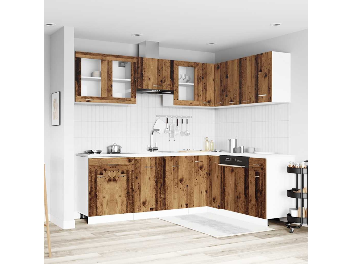 Vidaxl 11 Pcs Armário De Cozinha Conjunto Deriv. Madeira Lyon Madeira Velha