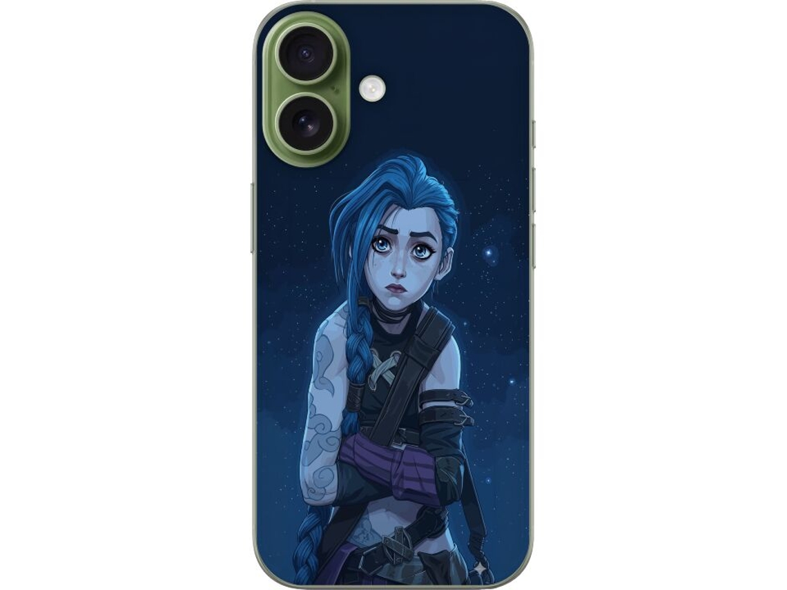 Capa Para Celular Compatível Com Apple Iphone 17. Garota Imaginativa Com Cabelo Azul E Tatuagens Em Um Céu Estrelado Escuro Com Um Toque Dramático.