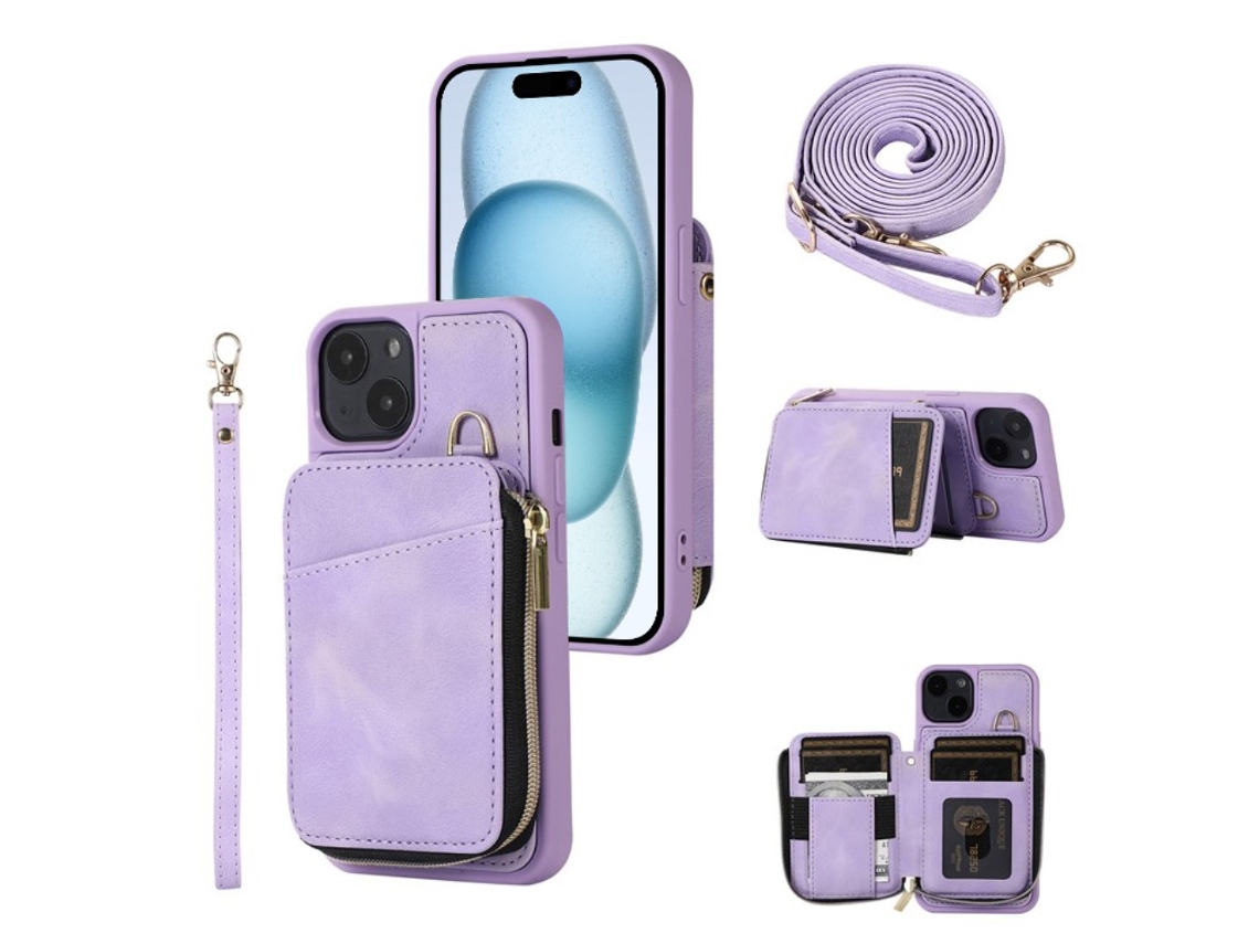 Capa Para Iphone 15 Plus Pele Sintética Roxo
