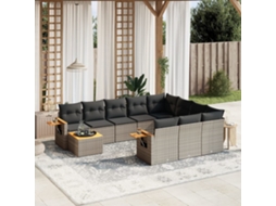 Jogo de Sofá Jardim 11 Peças C/ Almofadões Vime Pe Cinza Dkd Home Decor