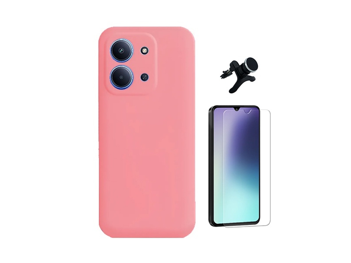 Kit Vidro Clearglass Capa Silicone Líquido Suporte Reforçado Phonecare Para Xiaomi Poco C85 - Rosa
