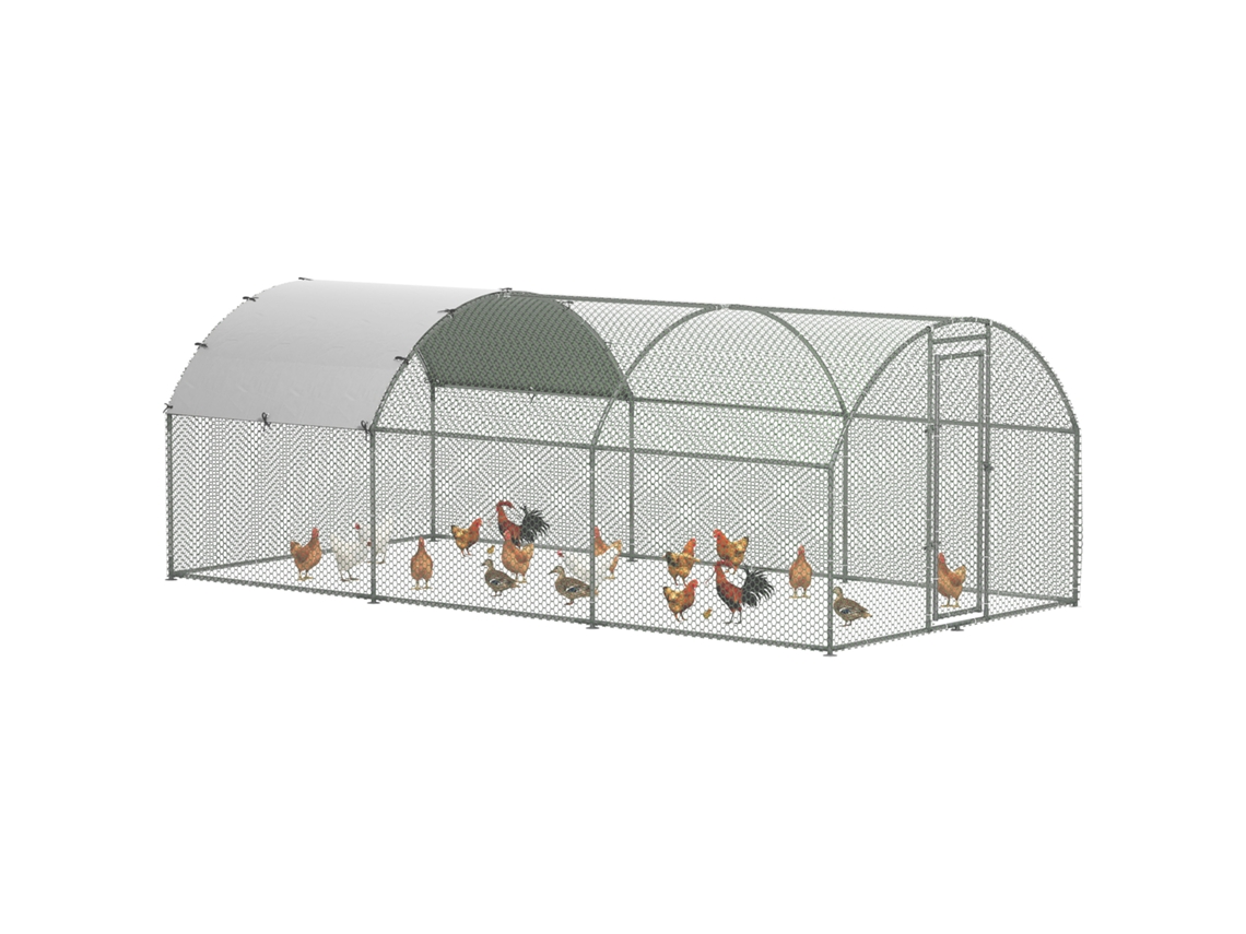 Galinheiro grande para exterior, 380x280x195 cm, para 10-12 galinhas, com cobertura de tecido, cor prata