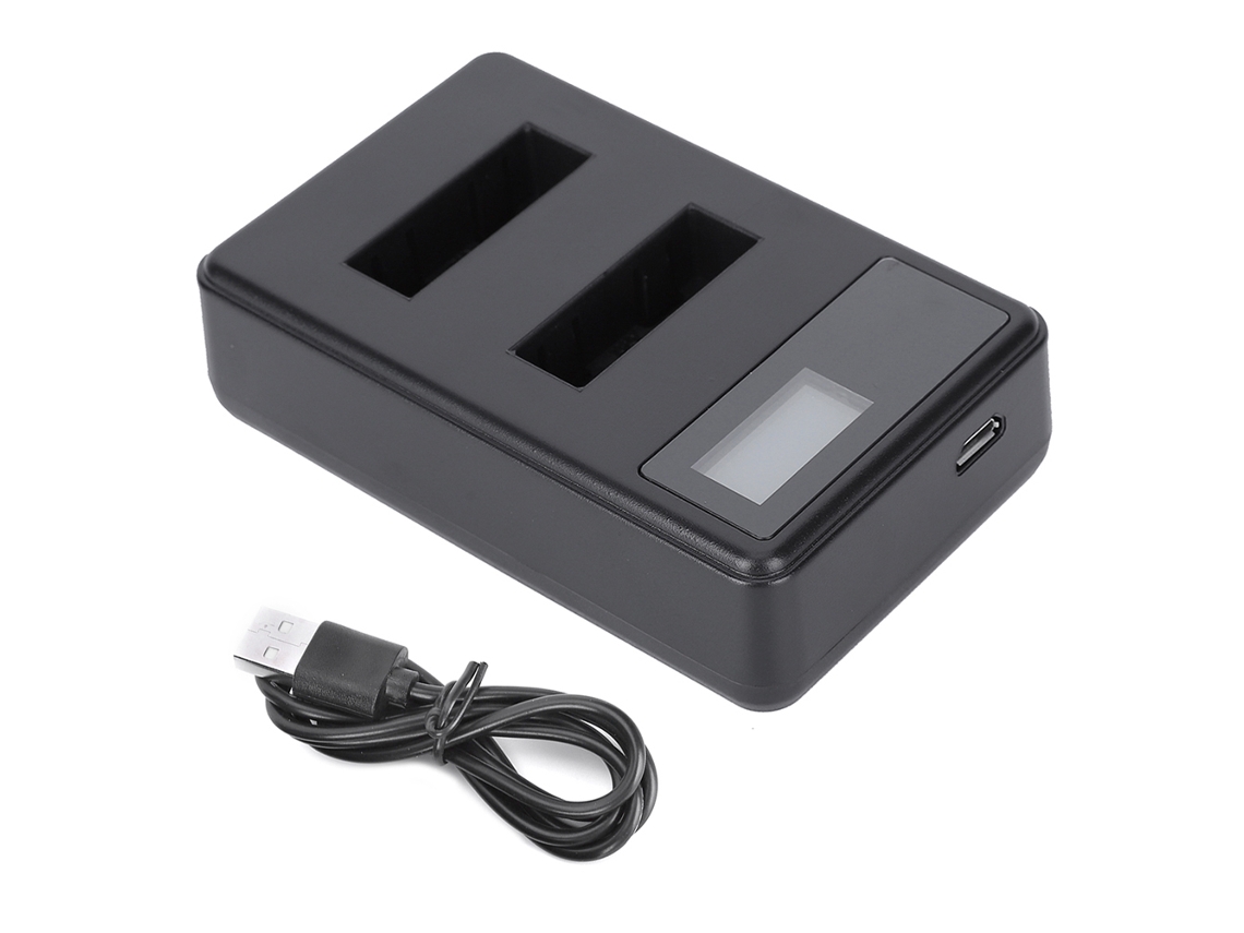 Carregador de mesa inteligente Seivi NP BX1 para baterias de câmeras Sony com tela LCD e duas entradas USB.