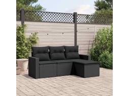 Vidaxl 4 Pcs Conjunto De Sofás Para Jardim C/ Almofadões Vime Pe Preto