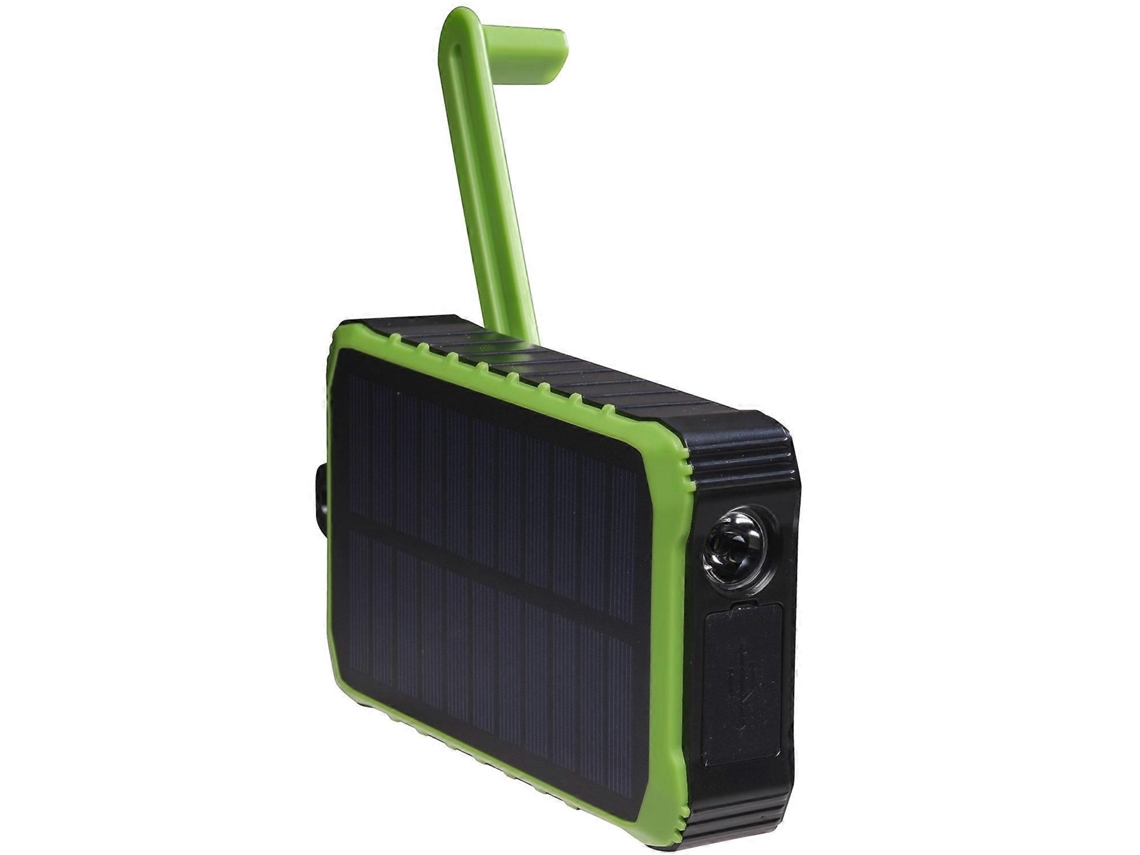 Powerbank 10.000 Mah Célula Solar Manivela Preto/verde Aquaforge