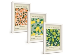 Composição De Quadros Estampas De Frutas, Flores Cítricas Espelharte (3 Peças 20x30 Cm)