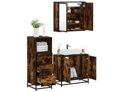 Vidaxl 3 Pcs Conjunto De Móveis Wc Madeira Processada Carvalho Fumado