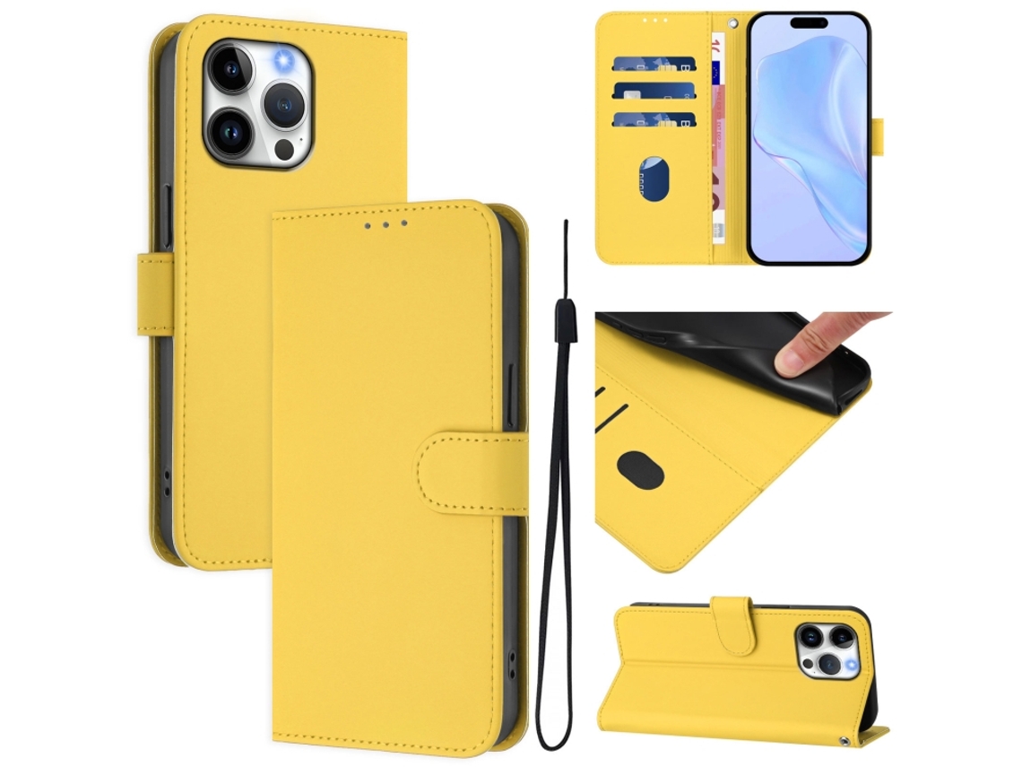Capa De Couro Sintético Para Iphone 16 Pro Max - Toque Suave - Cor Sólida - Com Cordão
