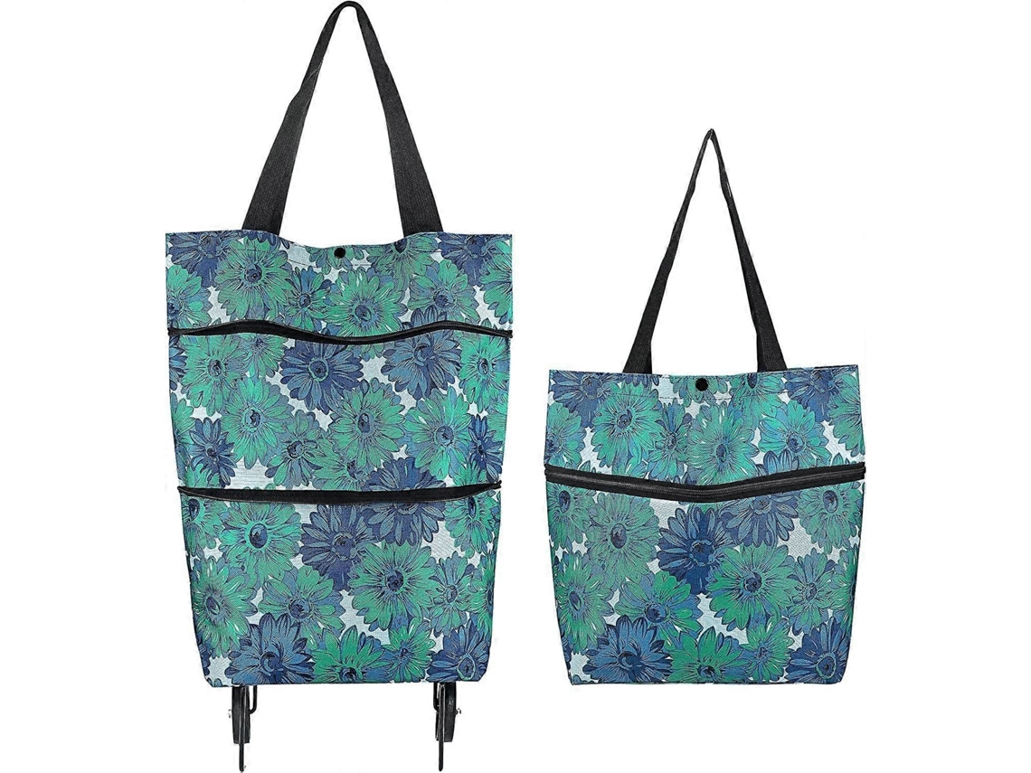 2 Em 1 Carrinho Home Tote Saco De Compras Impermeável Capacidade Dobrável 15kg (verde)