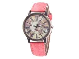 Reloj De Pulsera Casual Trendy Unisex De Cuarzo Con Correa De Denim (rosa)
