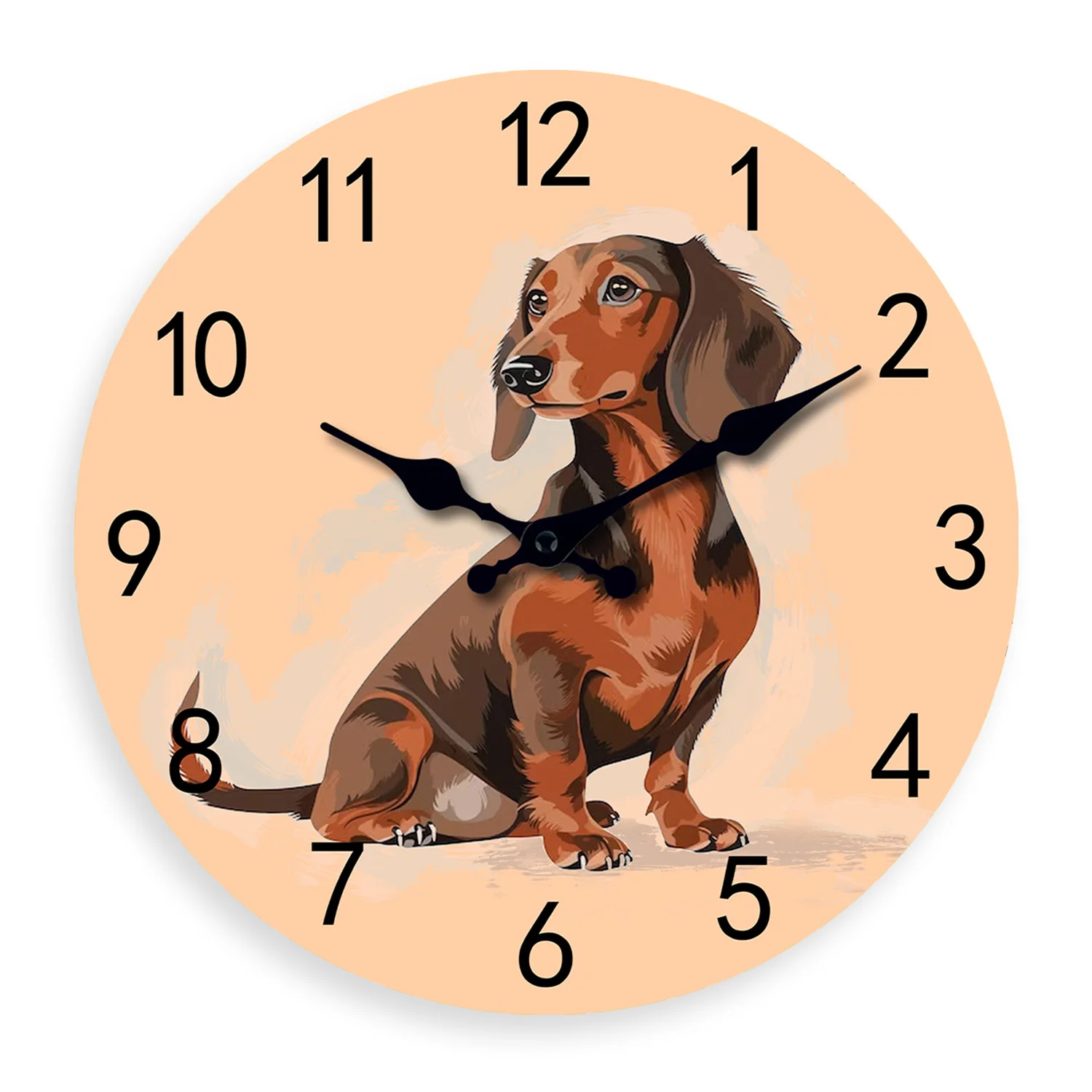 Relógio De Parede De Madeira Com Estampa Criativa De Dachshund (25 Cm), Silencioso E Com Mecanismo De Quartzo.