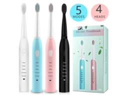Escova De Dentes Elétrica Ultrassônica Preta Ipx7 Com 5 Modos Recarregável Via Usb Limpador Dental Automático Sônico Com 4 Cabeças De Escova