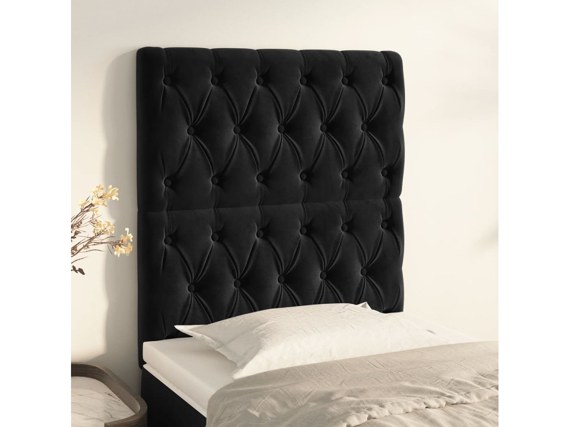 Vidaxl Cabeceira Preta 80x7x118/128 Cm Veludo