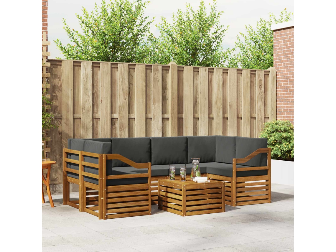 Vidaxl Conjunto De Sofás Para Exterior 7 Unid. Natural E Antracite
