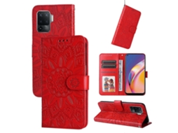 Capa De Celular Em Couro Com Estampa De Girassol Em Relevo Para Oppo A94 4g / F19 Pro / Reno5 F