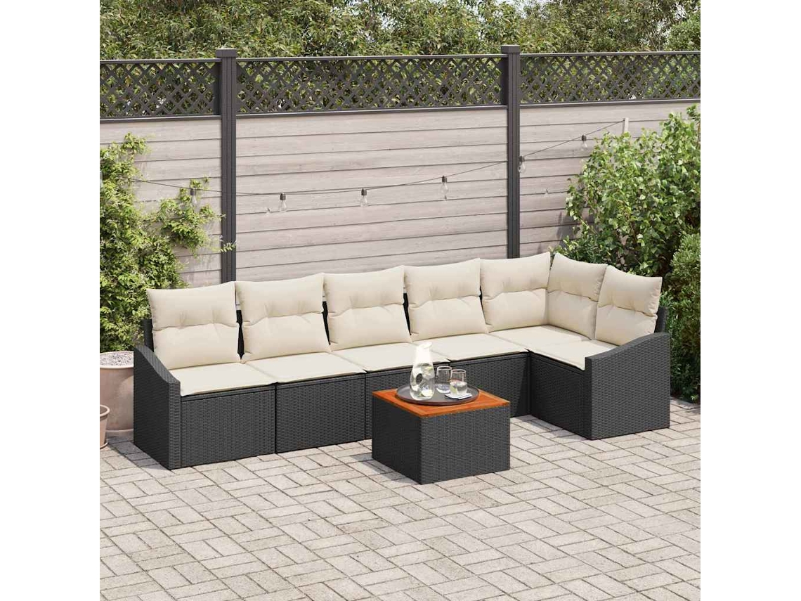 Vidaxl Conjunto De Sofá De Jardim 7 Unid. Preto Vime Pe