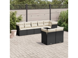 Vidaxl 8 Pcs Conjunto Sofás de Jardim com Almofadões Vime Pe Preto
