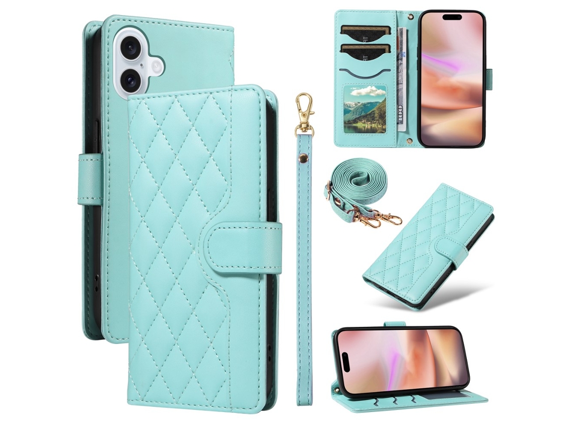 Capa Em Couro Pu, Com Pega Para Apple Iphone 16 Verde