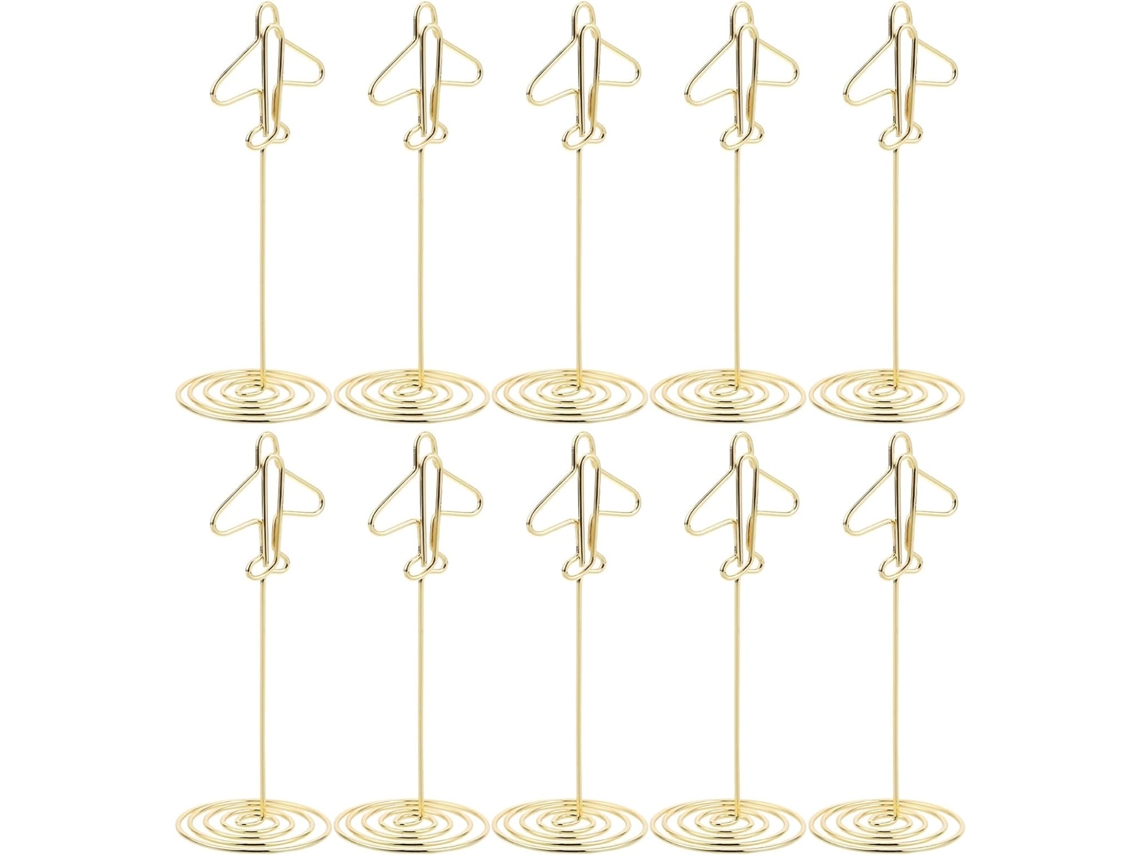 Conjunto 10 Porta Retratos Metal Dourado Formato Avião Elegantes Suportes Fotos Ideais Cartões Casamento GOKOCO