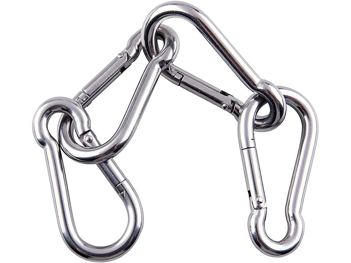 Mosquetão M4-M12 em aço inoxidável 304, ideal para chaveiros.