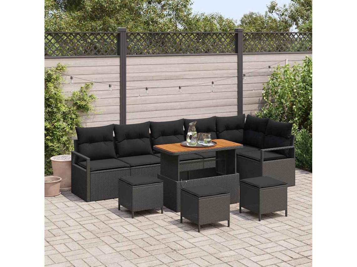 Vidaxl Conjunto De Sofá De Jardim 10 Unid. Preto Rattan Sintético