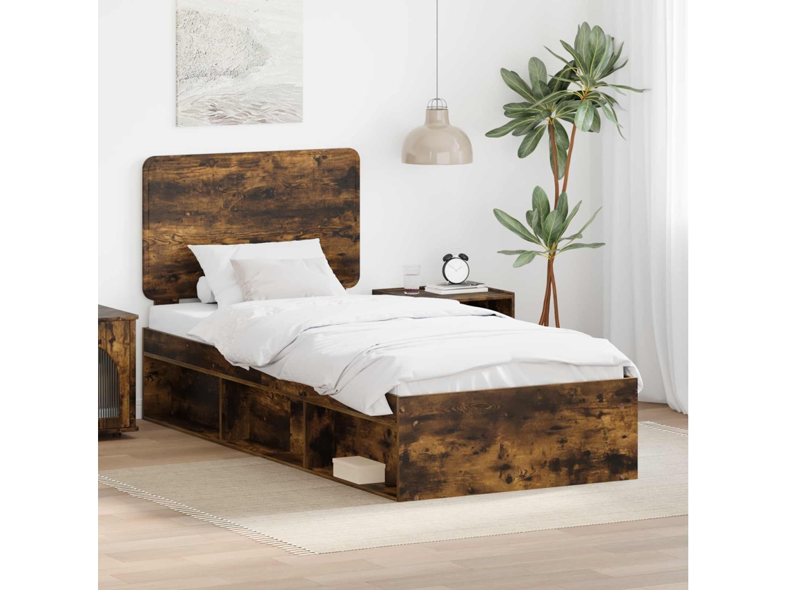 Vidaxl Estrutura da Cama com Cabeceira Carvalho Defumado 75 X 190 Cm