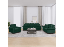 Vidaxl 3 Pcs Conjunto De Sofás Com Almofadas Veludo Verde-escuro